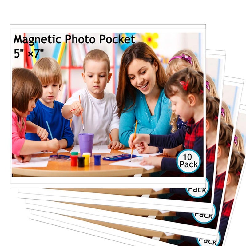 Mositear 10 Pack 5"x7" Premium Magnetic Picture Pockets Frames Holds 5 x 7 inches Photo for Refrigerator Picture Frames - Image 1